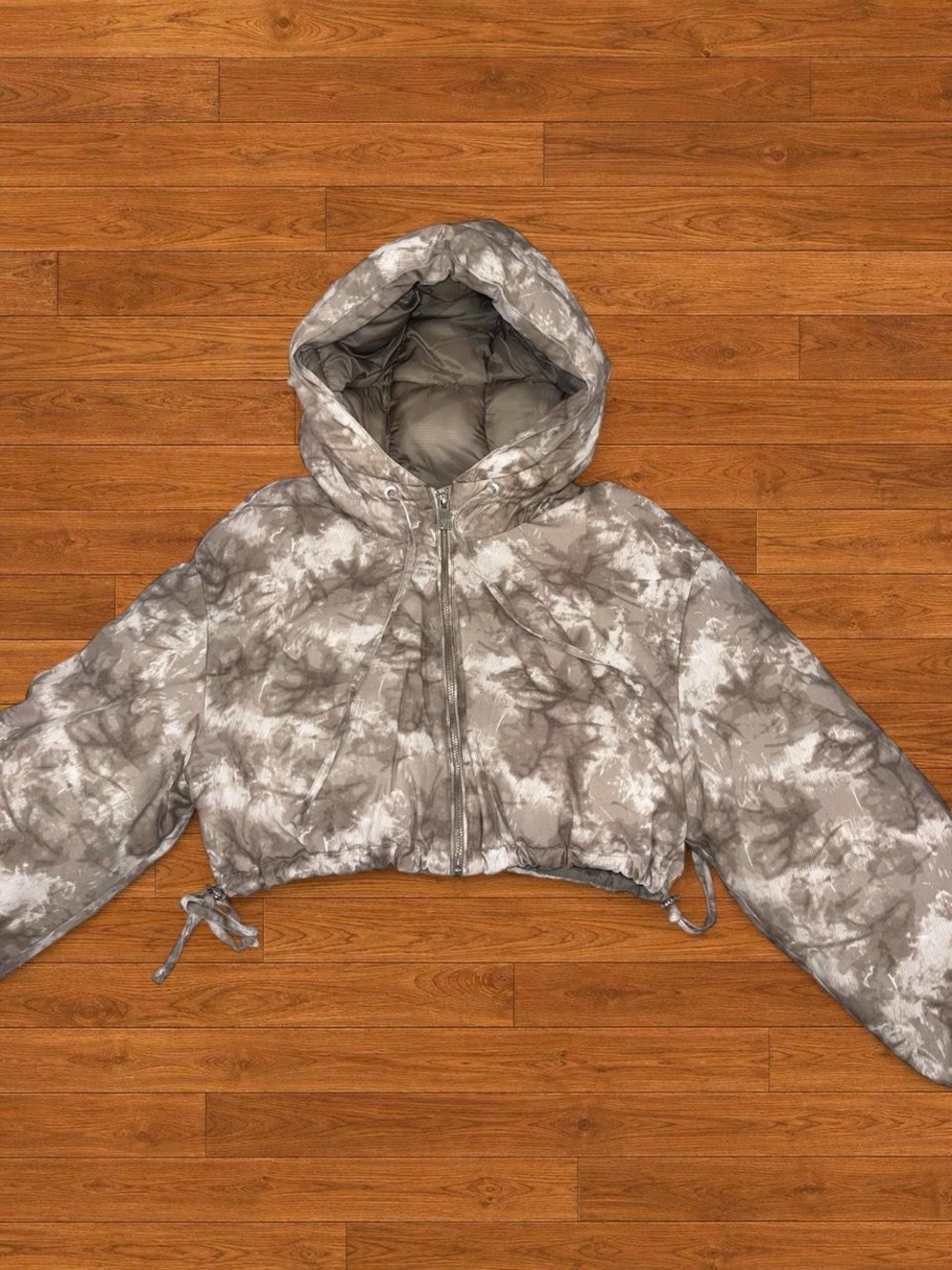Bershka Camo Pattern Cropped Puffer Jacket with Hood